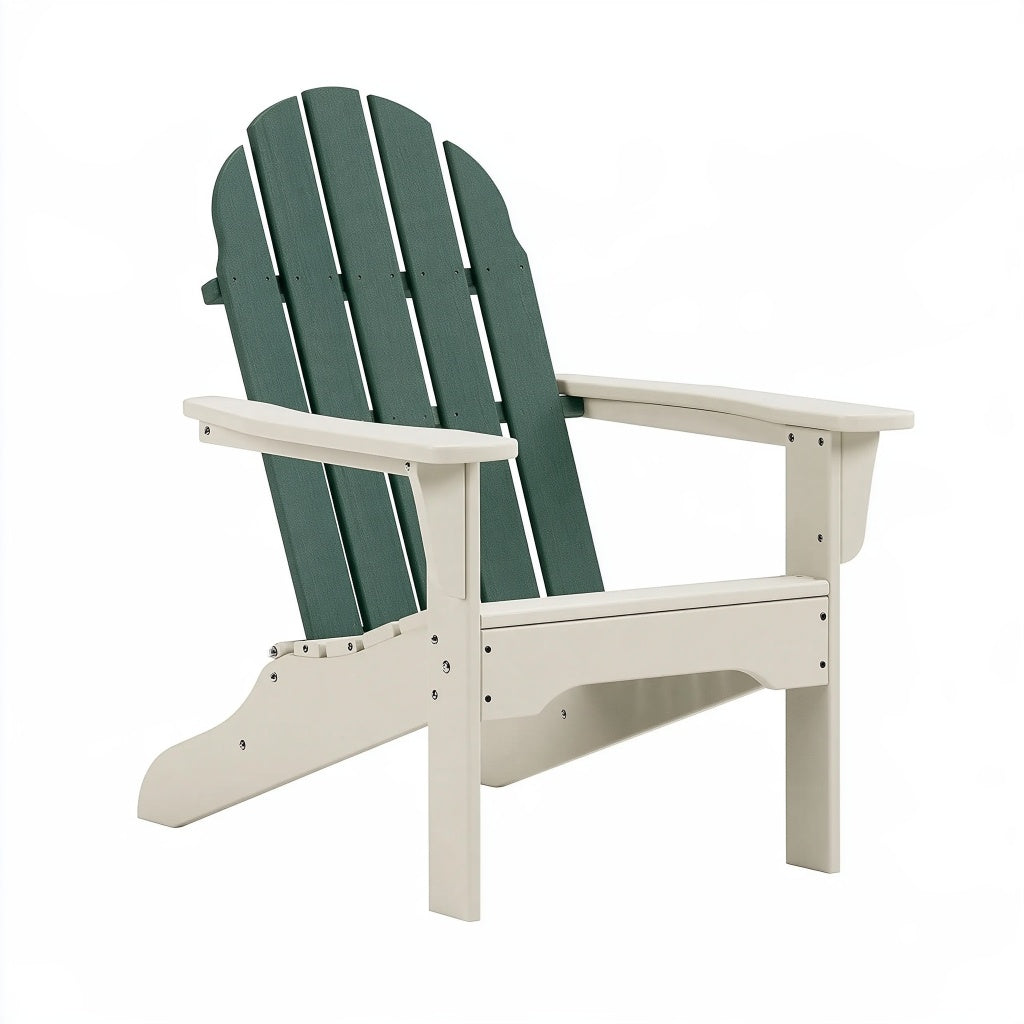 Adirondack-Gartenstuhl 81 x 76 x 98 cm aus Kunststoff in Dunkelgrün und Cremeweiß mit hoher Rückenlehne