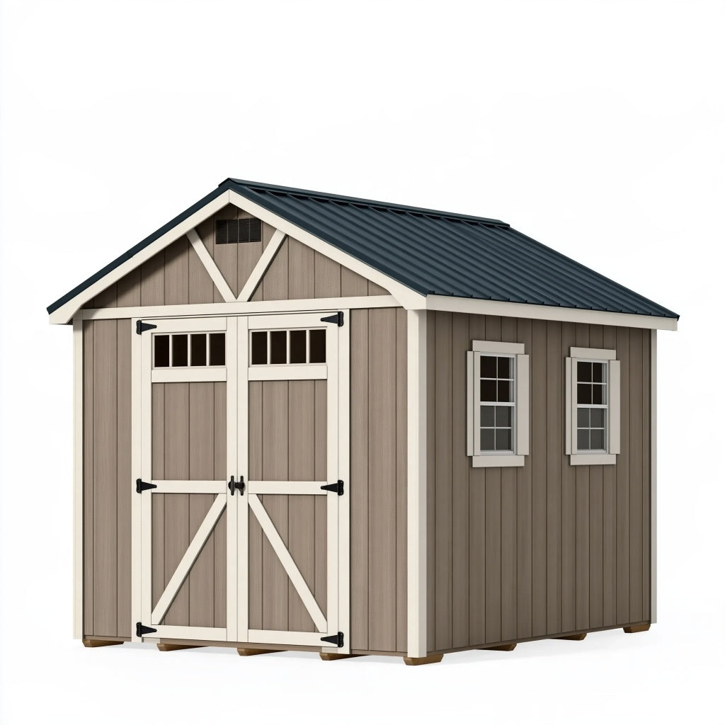 Gartenhaus 300 x 240 x 250 cm Holz in Taupe mit Metall-Satteldach und Doppeltür