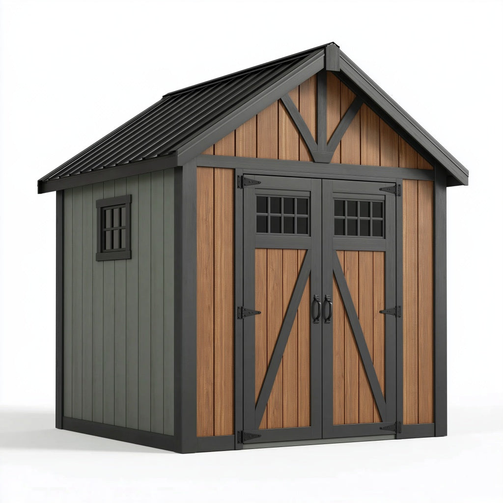Gartenhaus 200 x 150 x 220 cm Holzoptik Anthrazit mit Doppeltür und Satteldach