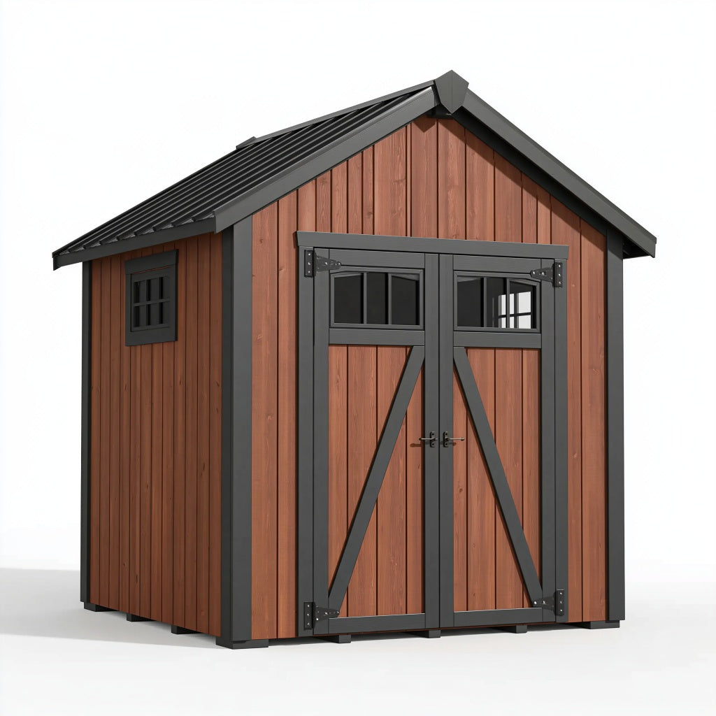 Gartenhaus 200 x 150 x 220 cm aus Holz Braun Anthrazit mit Doppeltür und Satteldach