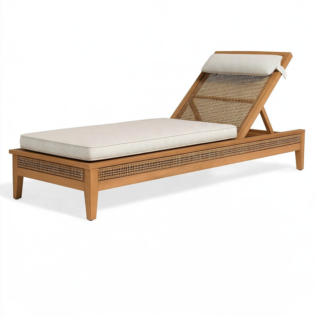 Gartenliege 200 x 70 x 85 cm Holz und Rattangeflecht Braun Beige mit verstellbarer Rückenlehne