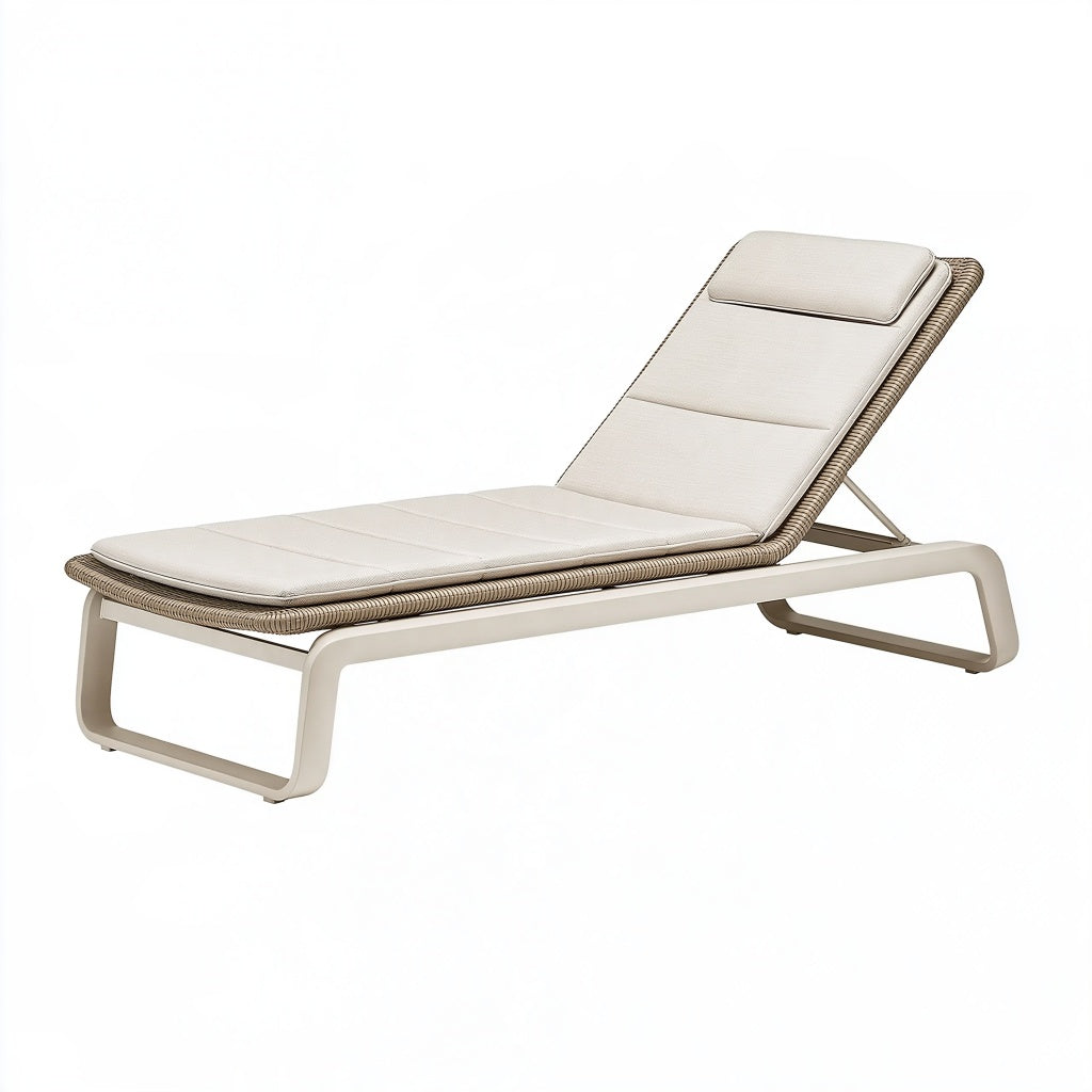 Gartenliege 200 x 70 x 85 cm Aluminium Kunststoffgeflecht Beige Cremeweiß mit verstellbarer Rückenlehne