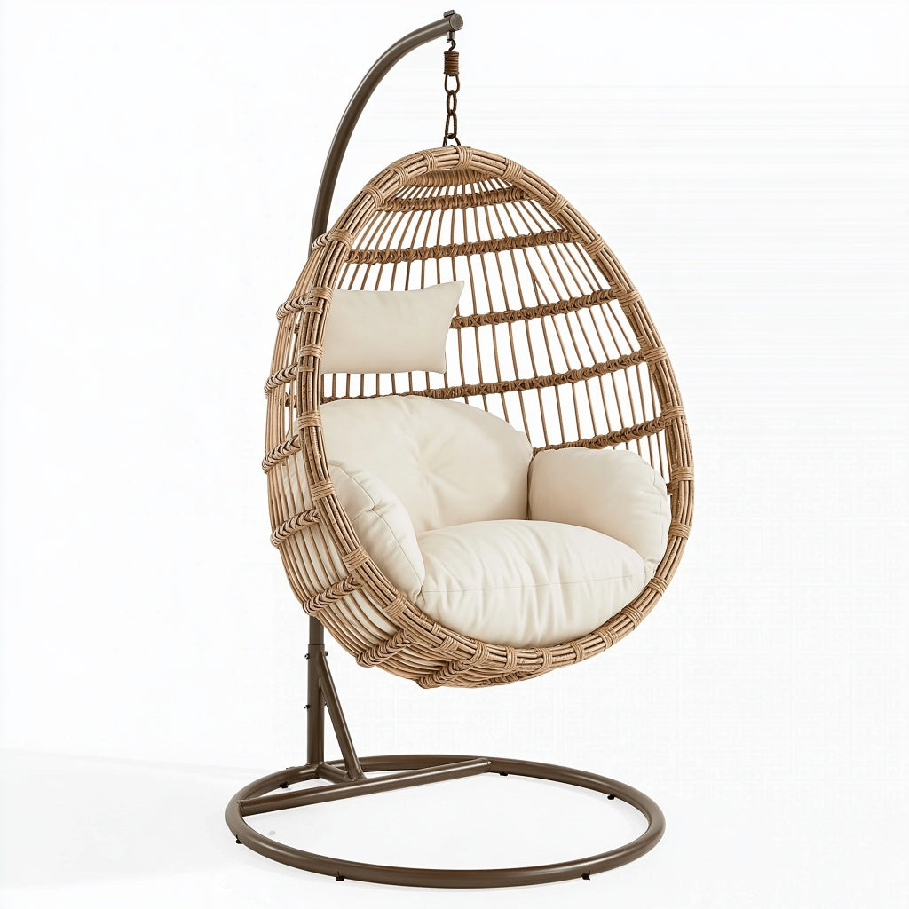 Hängesessel 105 x 105 x 195 cm Rattan Naturbraun mit Metallgestell für Innenbereiche