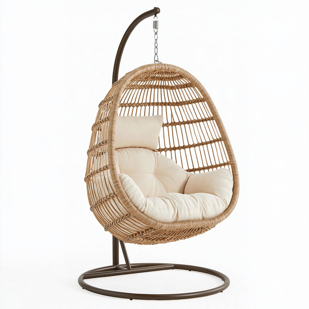 Hängesessel 105 x 105 x 195 cm aus Rattan in Naturbraun mit Metallgestell Boho