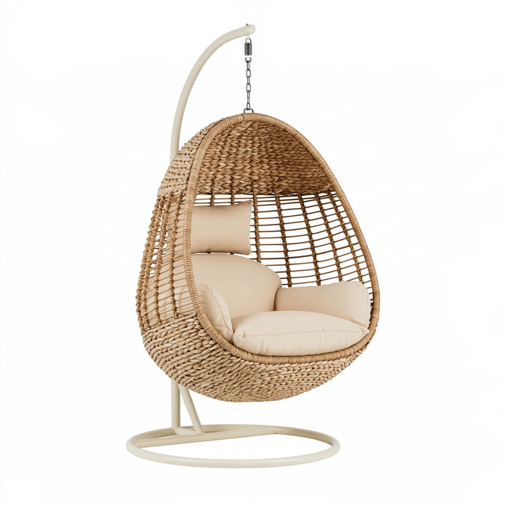 Hängesessel 100 x 100 x 195 cm aus Rattan in Naturbeige mit Metallgestell