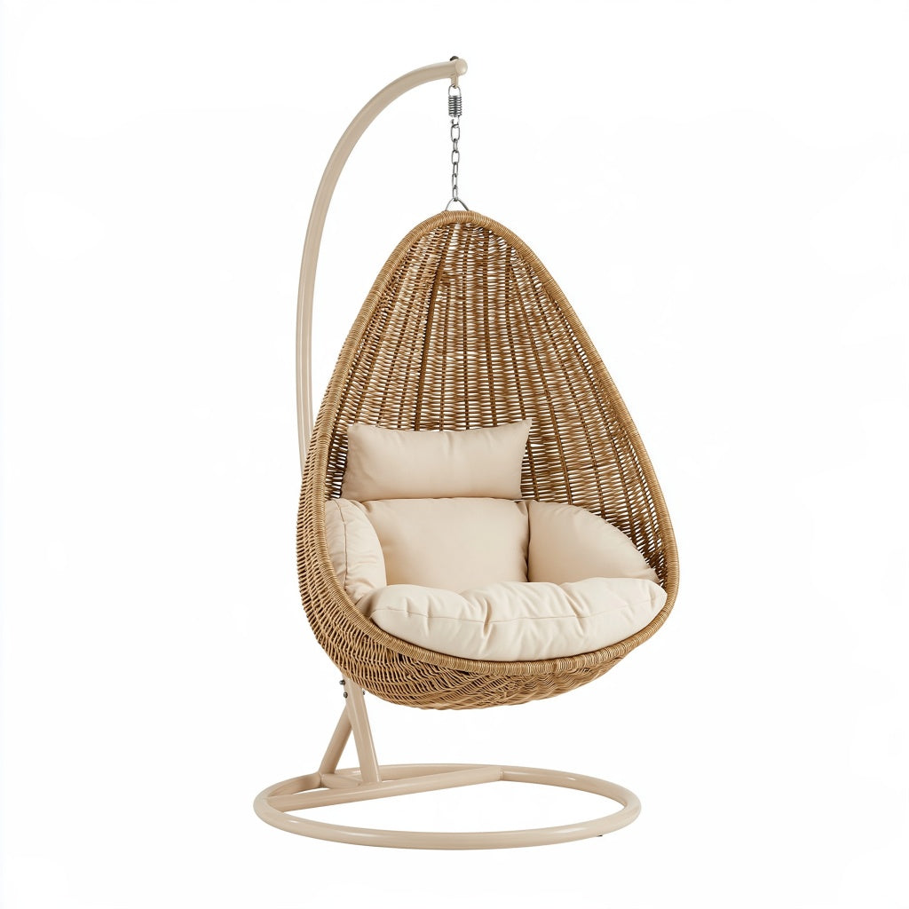 Hängesessel 105 x 105 x 195 cm Rattan Beige mit Metallgestell für den Innenbereich - Freischwingend