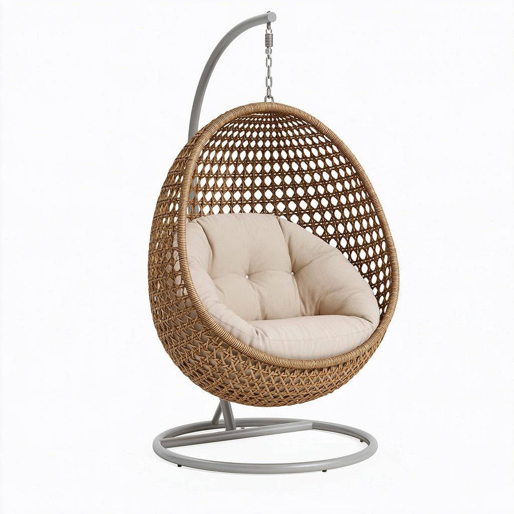 Hängesessel 105 x 105 x 195 cm Braun Beige Geflecht mit Metallgestell für Innenbereich