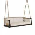 Hängeschaukel 180 x 70 x 55 cm mit Metallgestell Seilgeflecht Beige Schwarz für Garten