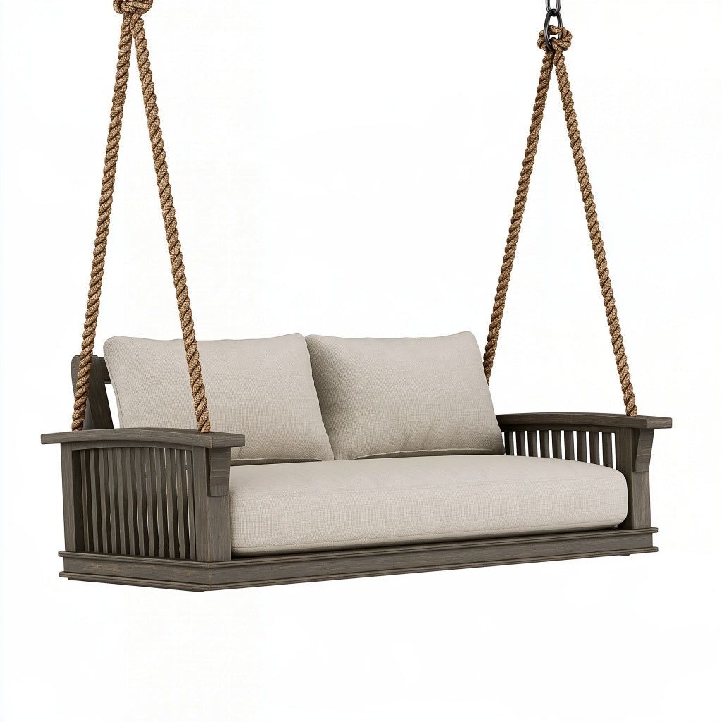 Schaukelbank 120 x 65 x 60 cm aus Holz in Dunkelbraun/Beige mit Seilaufhängung im Landhausstil