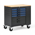 Werkzeugwagen 80 x 50 x 90 cm Stahl Holz Schwarz Blau mit 6 Schubladen
