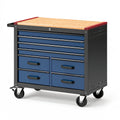 Werkzeugwagen 100 x 50 x 95 cm aus Stahl und Holz Blau Schwarz mit 9 Schubladen