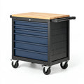 Werkzeugwagen 77 x 46 x 95 cm aus Stahl und Holz Schwarz Blau mit 6 Schubladen