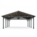 Doppelcarport 600 x 600 x 300 cm aus Stahl und Holz in Schwarz Braun mit Satteldach