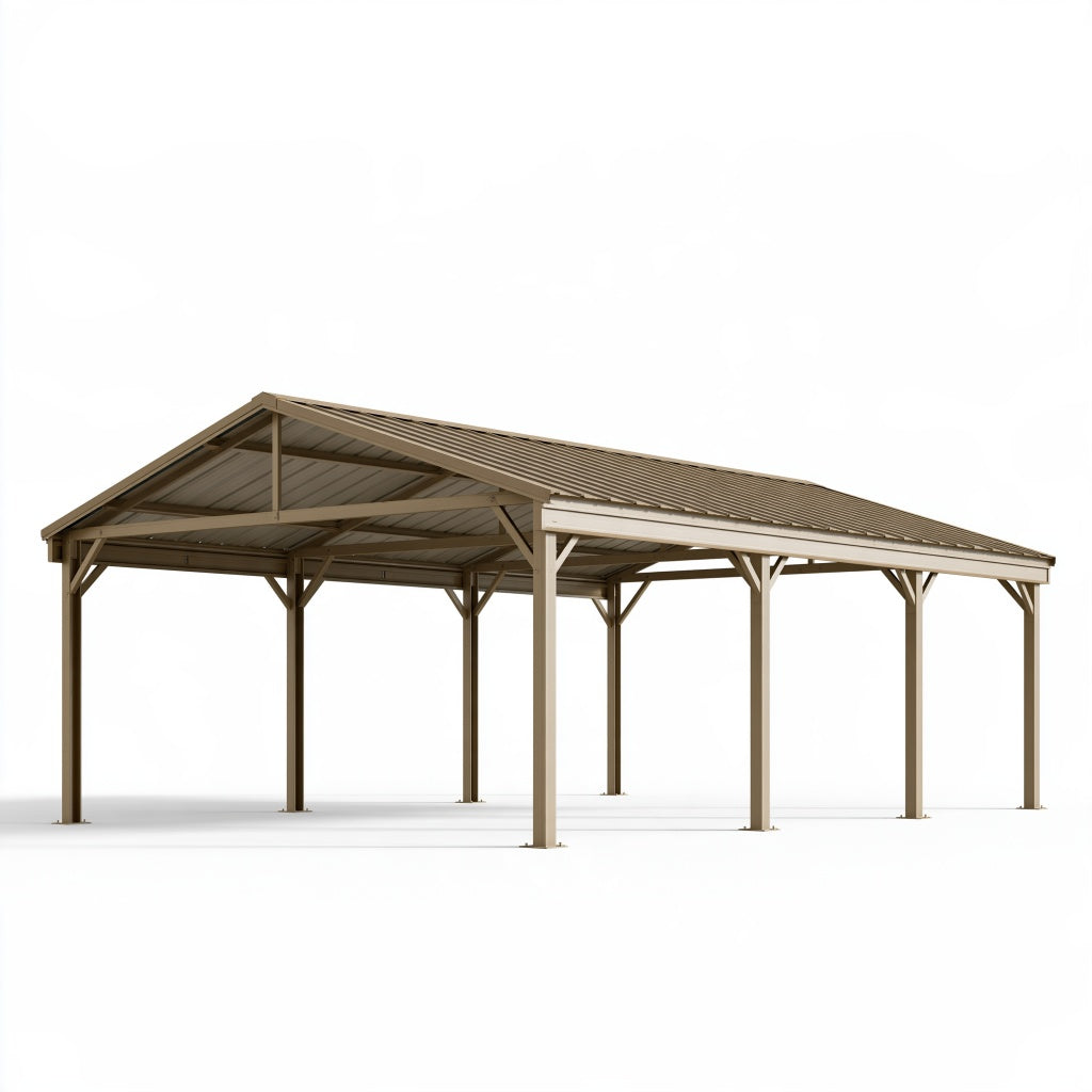 Carport 600 x 300 x 270 cm aus Stahl in Taupe mit Satteldach für Fahrzeuge