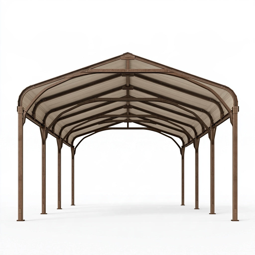 Carport 600 x 300 x 280 cm Stahl Braun mit Dachpaneelen Fahrzeugüberdachung