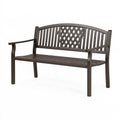 Gartenbank 122 cm Metall dunkelbraun mit Armlehnen klassisches Flechtdesign