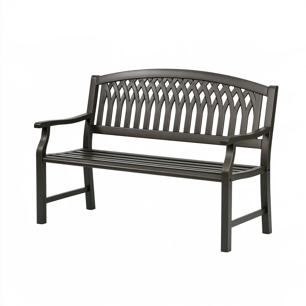 Gartenbank 122 x 61 x 89 cm aus Stahl in Schwarz mit Armlehnen Gitterdesign