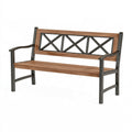 Gartenbank 122 cm Holz Metall Braun Schwarz mit Armlehnen im klassischen Stil