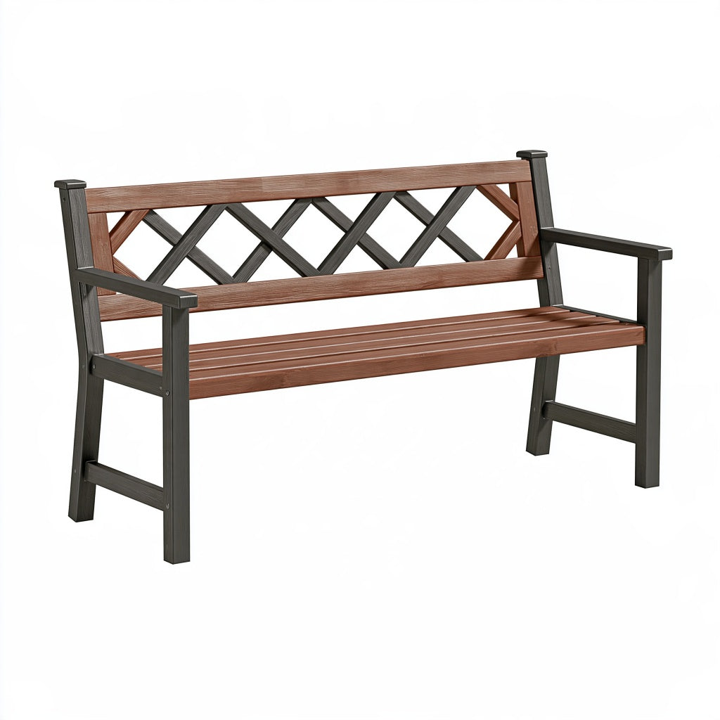 Gartenbank 122 cm Kunststoff Braun Anthrazit mit Armlehnen und Gitterrücken