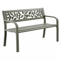 Gartenbank 120 x 60 x 85 cm Metall Grau mit Blattmotiv